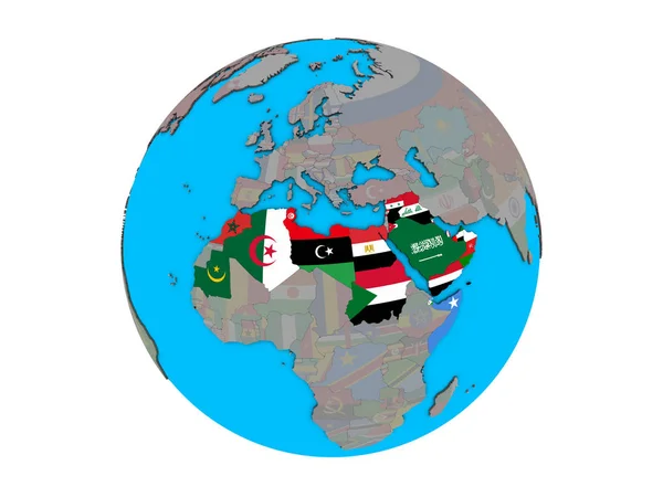 Arabische Liga Met Ingesloten Nationale Vlaggen Blauwe Politieke Globe Illustratie — Stockfoto