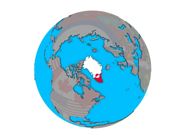 Greenland Embedded National Flag Blue Political Globe Illustration Isolated White — Stock Photo, Image