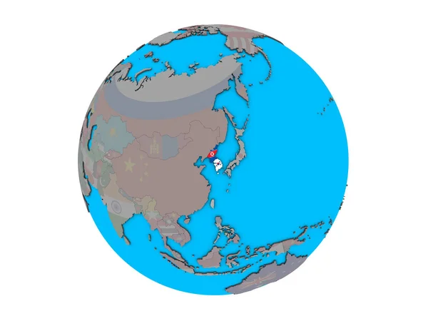 青い政治 地球儀に埋め込まれた国旗と韓国 白い背景で隔離の — ストック写真