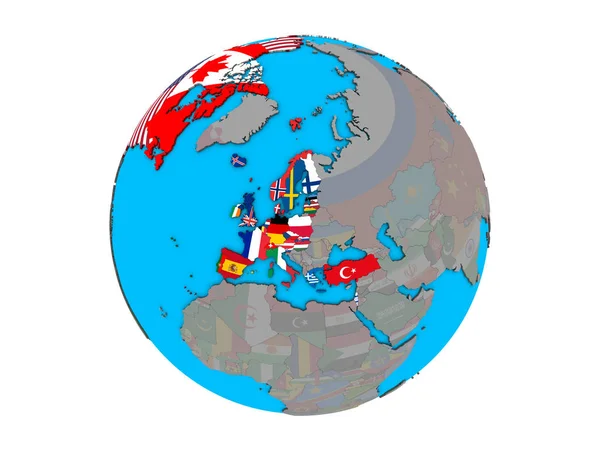 Oecd European Members Embedded National Flags Blue Political Globe Illustration — Stock Photo, Image