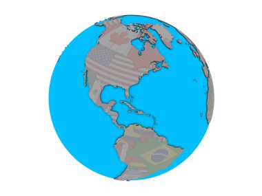 Mavi siyasi 3d dünya üzerinde katıştırılmış ulusal bayrak ile Bahamalar. 3d illüstrasyon izole beyaz arka plan üzerinde.