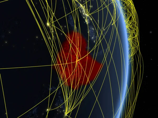 Ethiopië Nacht Planeetaarde Met Netwerk Concept Van Connectiviteit Reizen Communicatie — Stockfoto