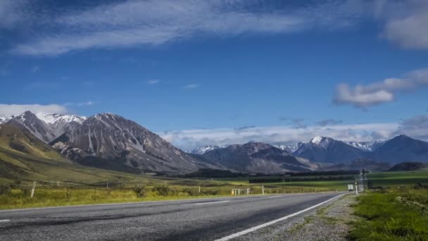 Timelapse Video Road Leading Arthurs Pass New Zealand Surrounded Beautiful — Stock Video