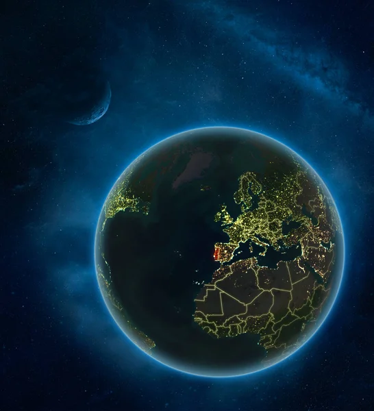 Portugalia Nocy Kosmosu Księżyca Mlecznej Szczegółowe Planety Ziemia Światła Miasta — Zdjęcie stockowe