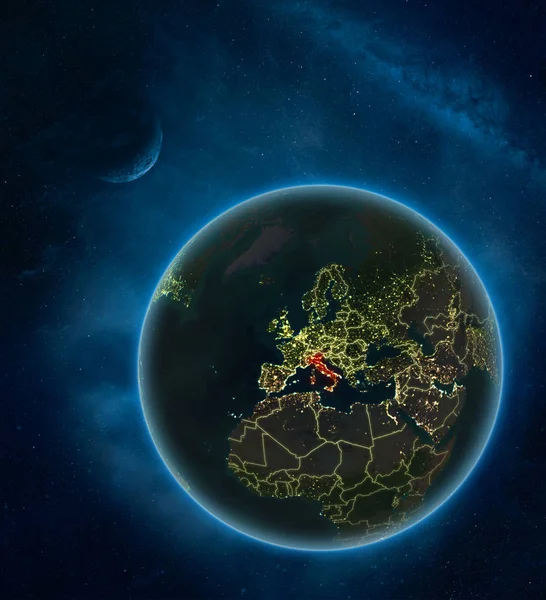 Itália Noite Espaço Com Lua Láctea Planeta Terra Detalhado Com — Fotografia de Stock