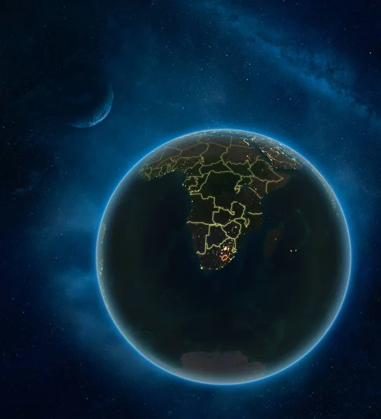 Лесото Ночью Космоса Луной Млечным Путем Детальная Планета Земля Городским — стоковое фото