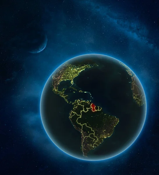 Гайянський Вночі Космосу Місяцем Чумацький Шлях Детальний Планети Земля Вогні — стокове фото