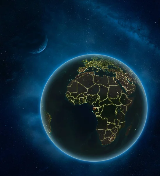 Äquatorguinea Der Nacht Aus Dem All Mit Mond Und Milchstraße — Stockfoto