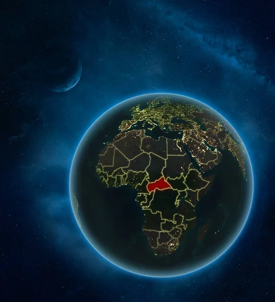 夜月と銀河と宇宙からの中央アフリカ 詳細な惑星は 地球の街の明かりと目に見える国の国境 イラスト Nasa から提供されたこのイメージの要素 — ストック写真