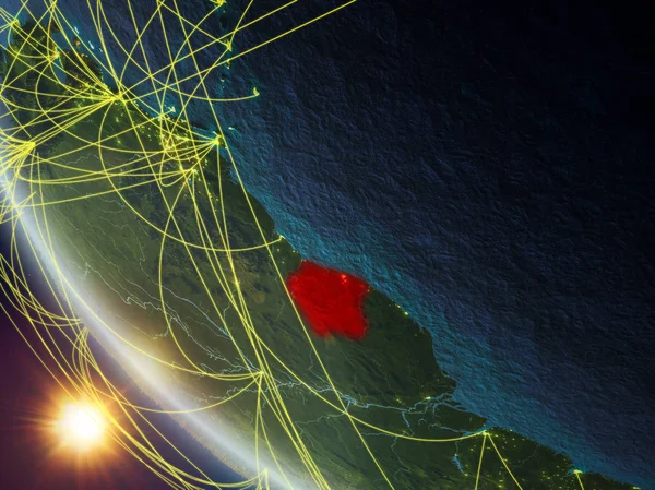 Suriname Auf Dem Planeten Erde Aus Dem All Mit Netzwerk — Stockfoto