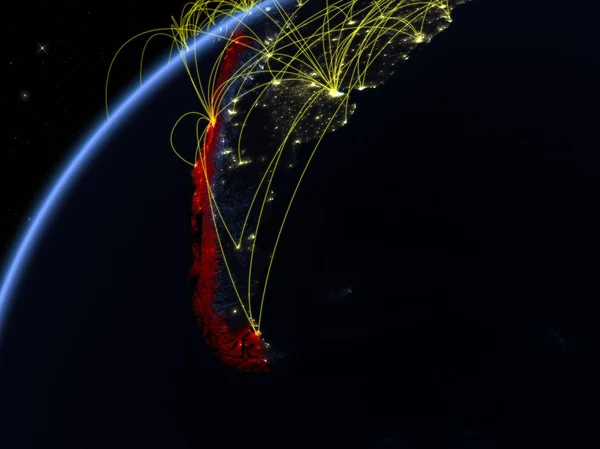 Chili Sur Modèle Planète Terre Nuit Avec Les Réseaux Internationaux — Photo