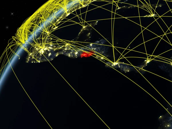 Сальвадор Модели Планеты Земля Ночью Международными Сетями Концепция Цифровой Связи — стоковое фото