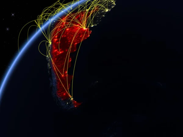 アルゼンチンの国際的なネットワークと夜の惑星地球のモデル デジタル通信の技術コンセプト イラスト Nasa から提供されたこのイメージの要素 — ストック写真