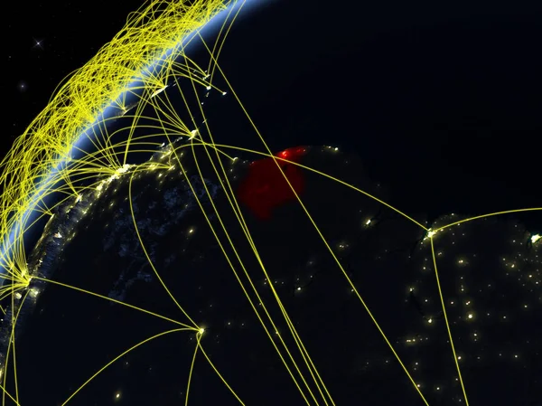 Suriname Sur Modèle Planète Terre Nuit Avec Des Réseaux Internationaux — Photo