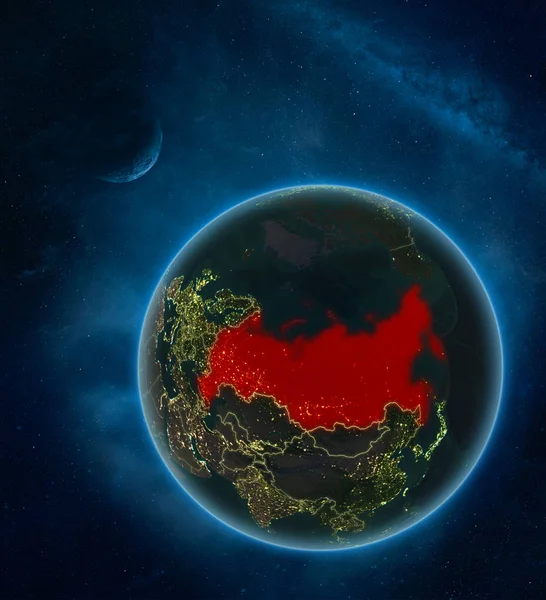 Rússia Noite Espaço Com Lua Láctea Planeta Terra Detalhado Com — Fotografia de Stock