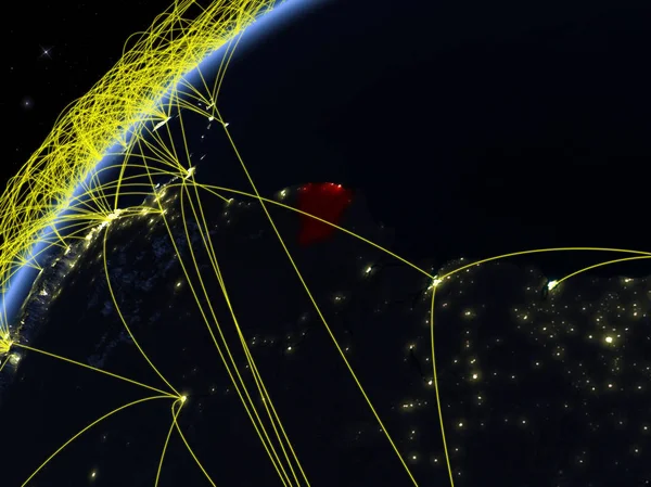 Frans Guyana Model Van Planeet Aarde Night Met Internationale Netwerken — Stockfoto