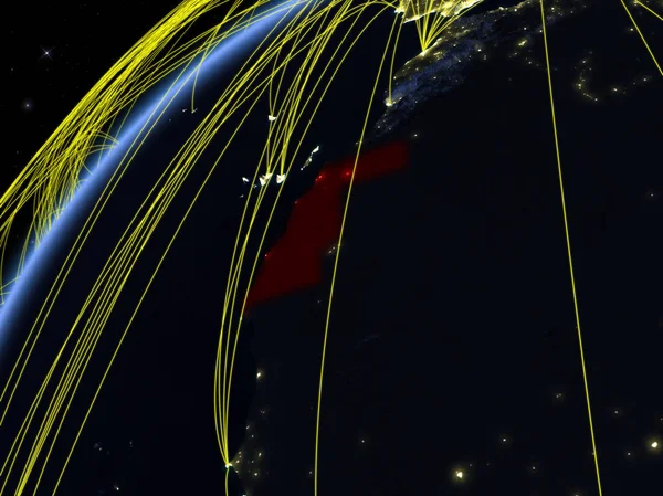 Западная Сахара Модели Планеты Земля Ночью Международными Сетями Концепция Цифровой — стоковое фото