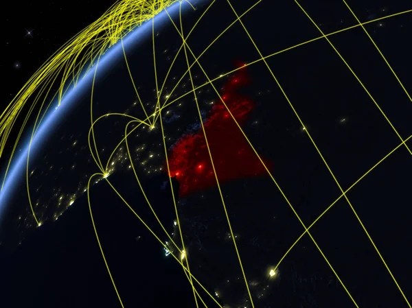 Καμερούν Στο Μοντέλο Του Πλανήτη Νύχτα Διεθνή Δίκτυα Έννοια Της — Φωτογραφία Αρχείου