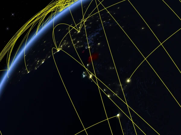 Екваторіальна Гвінея Моделі Планети Земля Вночі Міжнародних Мереж Концепція Цифровий — стокове фото