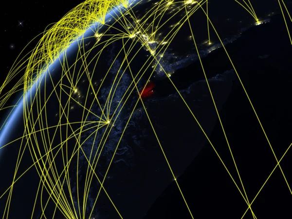 Джибутійський Моделі Планети Земля Вночі Міжнародних Мереж Концепція Цифровий Язок — стокове фото
