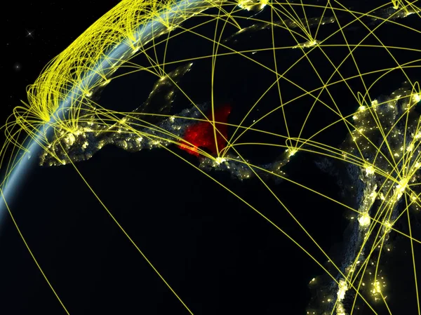 Nicaragua Modell Des Planeten Erde Bei Nacht Mit Internationalen Netzwerken — Stockfoto