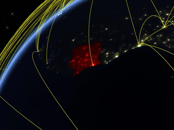 Côte Ivoire Sur Modèle Planète Terre Nuit Avec Les Réseaux — Photo