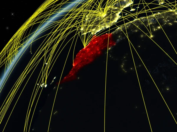 Marrocos Modelo Planeta Terra Noite Com Redes Internacionais Conceito Comunicação — Fotografia de Stock