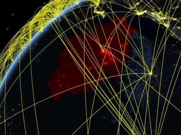 Sudán Modelo Del Planeta Tierra Noche Con Redes Internacionales Concepto —  Fotos de Stock