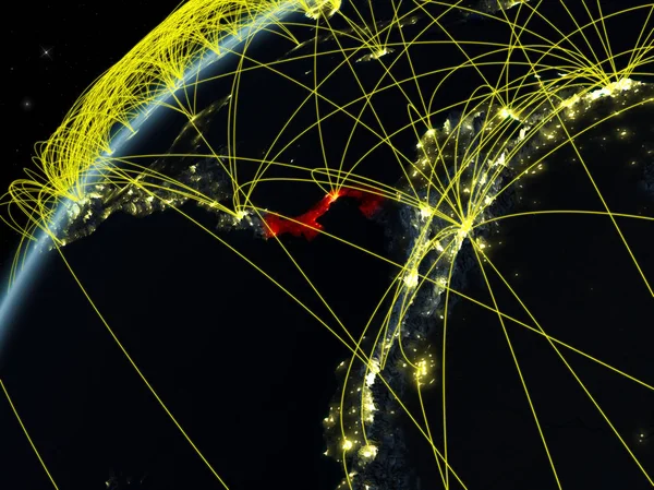 Panama Sur Modèle Planète Terre Nuit Avec Les Réseaux Internationaux — Photo