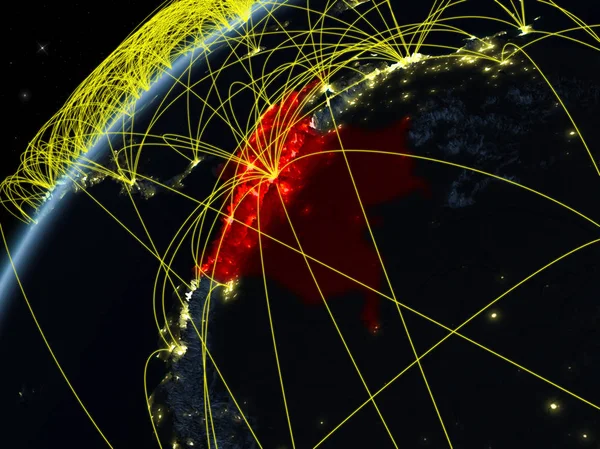 Colombia Modello Pianeta Terra Notte Con Reti Internazionali Concetto Comunicazione — Foto Stock