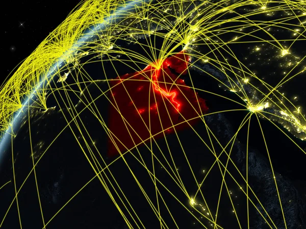 Egito Modelo Planeta Terra Noite Com Redes Internacionais Conceito Comunicação — Fotografia de Stock
