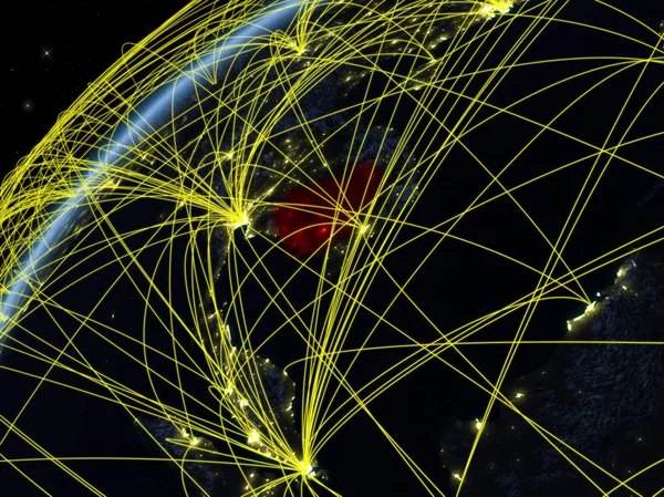 Kambodscha Modell Des Planeten Erde Bei Nacht Mit Internationalen Netzwerken — Stockfoto