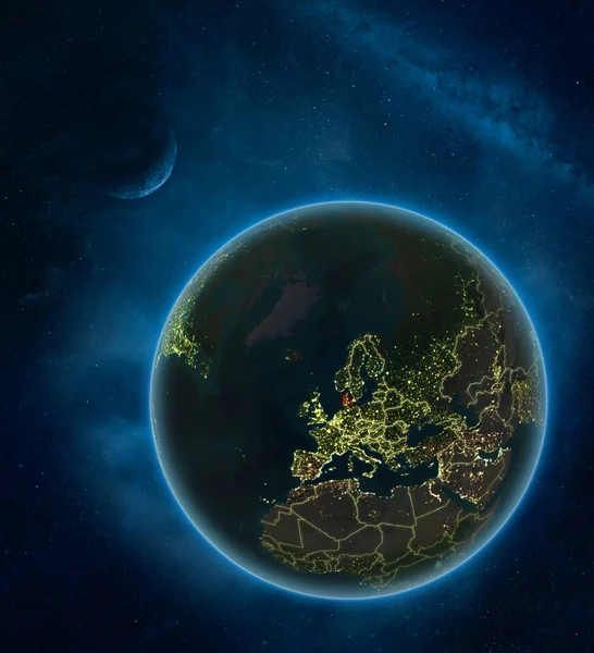 Dania Nocy Kosmosu Księżyca Mlecznej Szczegółowe Planety Ziemia Światła Miasta — Zdjęcie stockowe