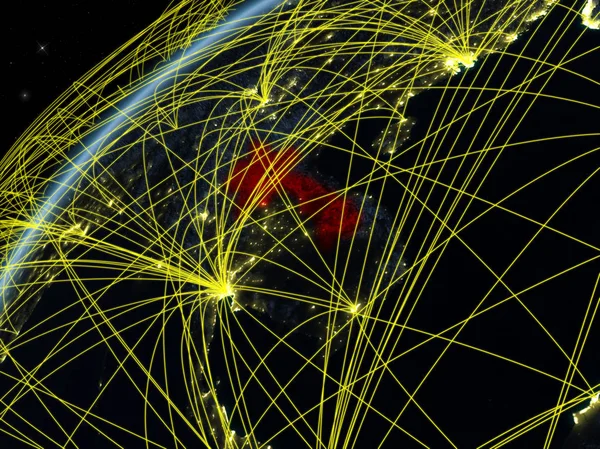 Лаос Модели Планеты Земля Ночью Международными Сетями Концепция Цифровой Связи — стоковое фото