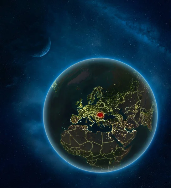 Ρουμανία Νύχτα Από Χώρο Φεγγάρι Και Milky Way Λεπτομερείς Πλανήτη — Φωτογραφία Αρχείου