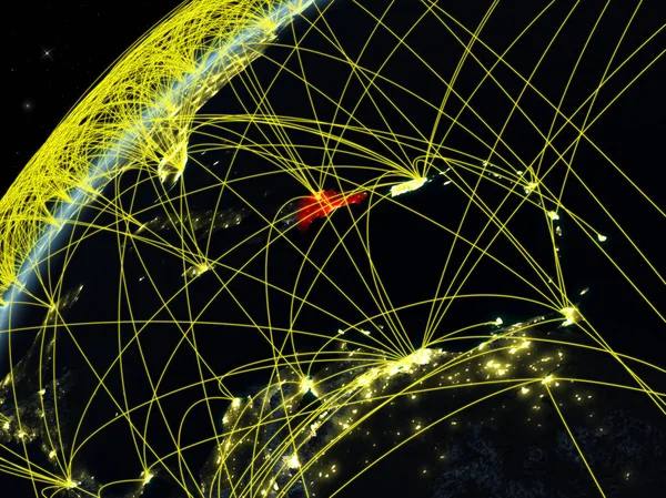 Dominicaanse Republiek Model Van Planeet Aarde Night Met Internationale Netwerken — Stockfoto