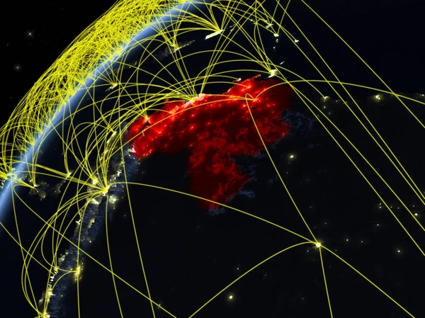 Venezuela Modelo Planeta Terra Noite Com Redes Internacionais Conceito Comunicação — Fotografia de Stock