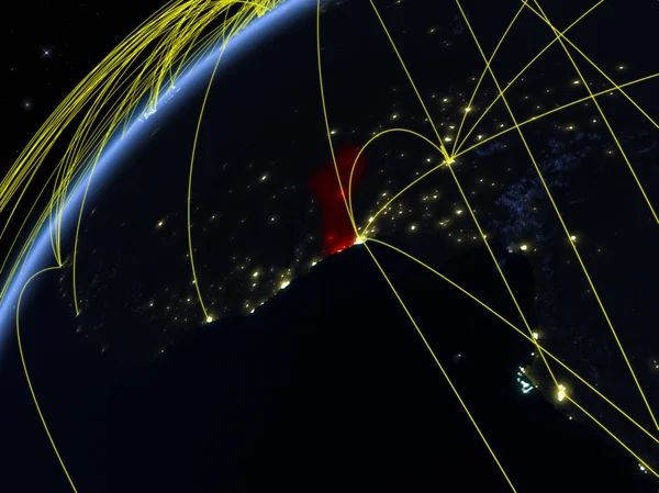 Bénin Sur Modèle Planète Terre Nuit Avec Des Réseaux Internationaux — Photo