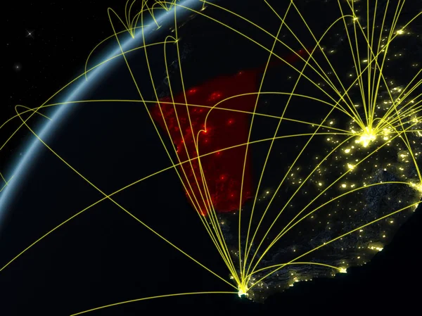 Namibia Modell Planeten Jorden Natten Med Internationella Nätverk Begreppet Teknik — Stockfoto
