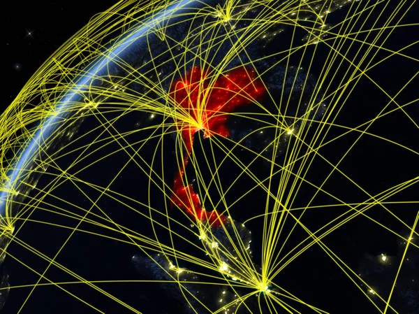 Thailand Modell Planeten Jorden Natten Med Internationella Nätverk Begreppet Teknik — Stockfoto