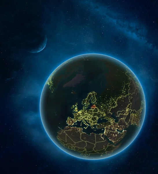 Łotwa Nocy Kosmosu Księżyca Mlecznej Szczegółowe Planety Ziemia Światła Miasta — Zdjęcie stockowe