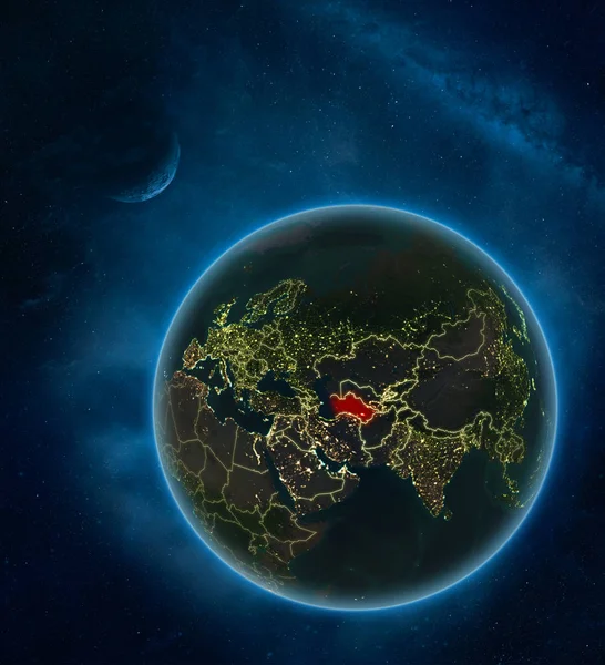 Туркменистан Ночью Космоса Луной Млечным Путем Детальная Планета Земля Городским — стоковое фото