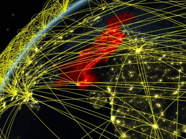 Pakistán Modelo Del Planeta Tierra Noche Con Las Redes Internacionales — Foto de Stock