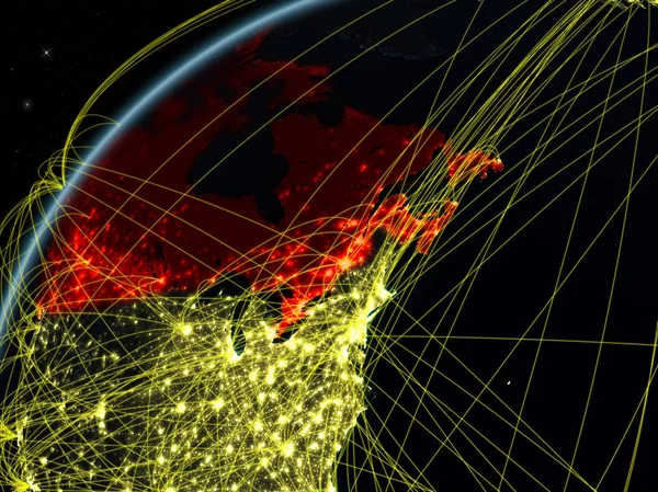 カナダ国際ネットワークと夜の惑星地球のモデル デジタル通信の技術コンセプト イラスト Nasa から提供されたこのイメージの要素 — ストック写真