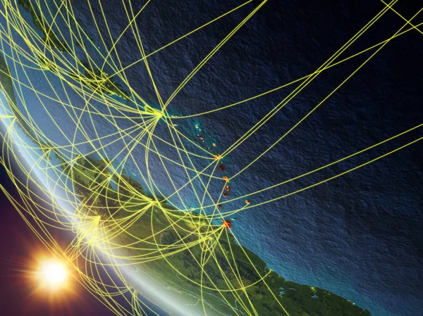 Caribbean Földön Űrből Hálózat Nemzetközi Kommunikáció Technológia Utazási Koncepció Illusztráció — Stock Fotó