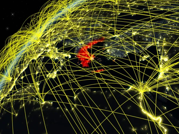 Grekland Modell Planeten Jorden Natten Med Internationella Nätverk Begreppet Teknik — Stockfoto