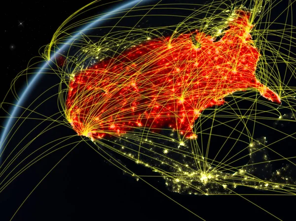 Usa Model Van Planeet Aarde Night Met Internationale Netwerken Concept — Stockfoto