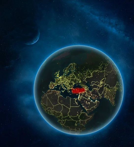 Turcja Nocy Kosmosu Księżyca Mlecznej Szczegółowe Planety Ziemia Światła Miasta — Zdjęcie stockowe