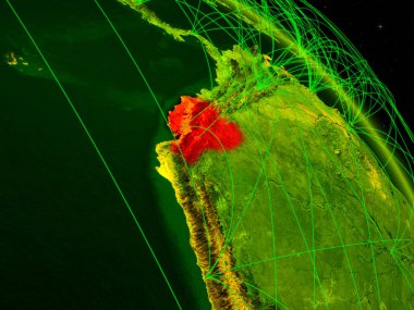 Ekvador modeli bir ağ ile dijital gezegeni uzaydan. Dijital teknoloji, bağlantılar ve seyahat kavramı. 3D çizim. Nasa tarafından döşenmiş bu görüntü unsurları.