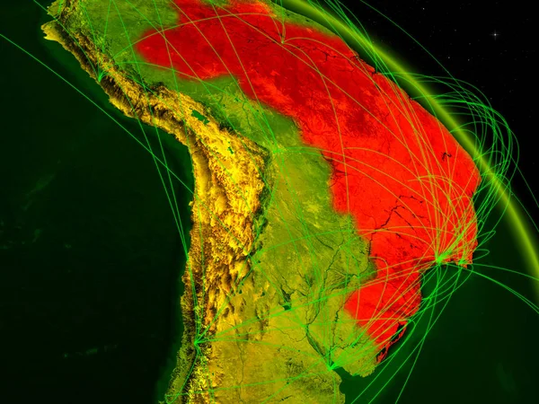 Brasil Desde Espacio Modelo Planeta Digital Tierra Con Red Concepto — Foto de Stock